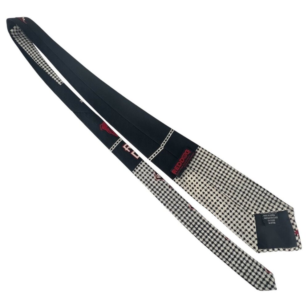 Red Dog Mens Necktie 100% Polyester Black & White Checkered With Red Dog Graphic - Picture 7 of 9